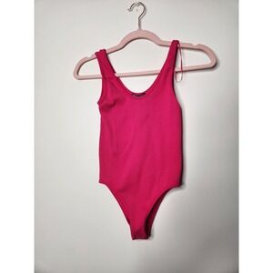 Zara Ribbed Bodysuit Hot‎ Pink Sleeveless Tank Top XS/S Scoop Neck Casual
